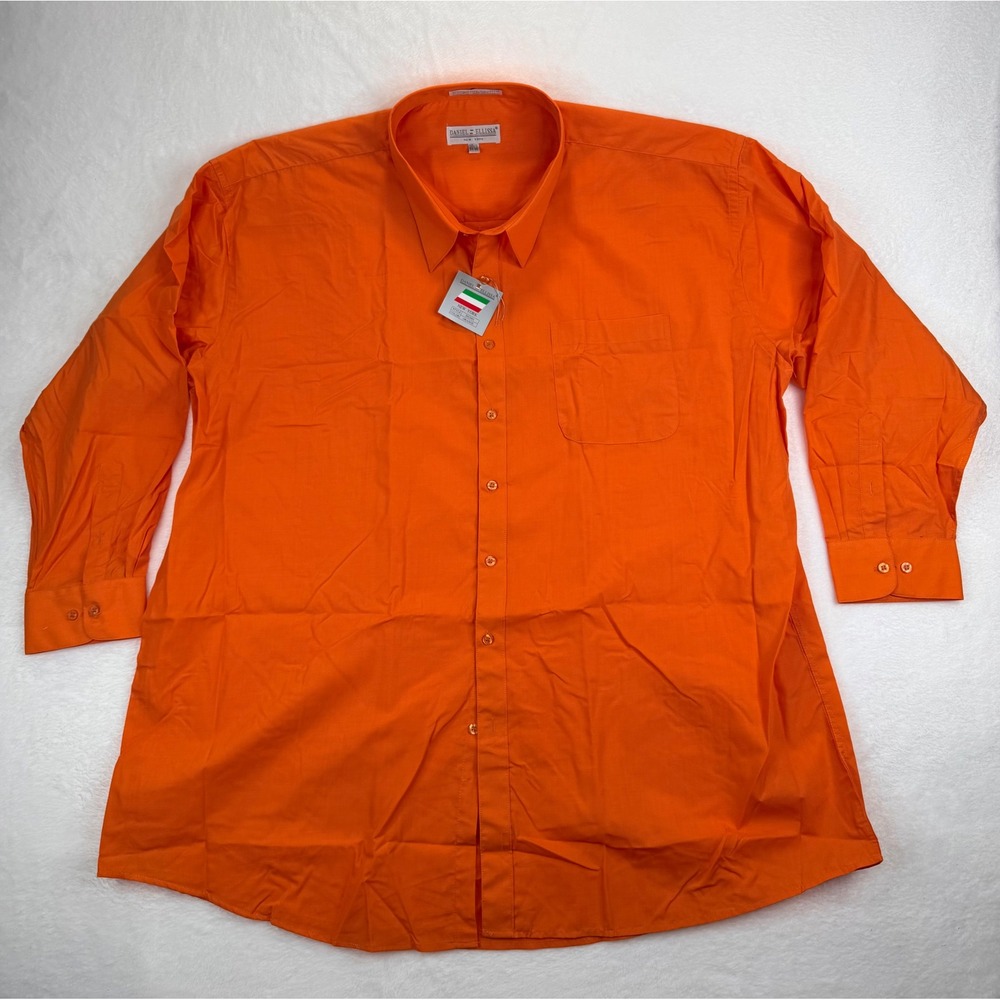 Daniel Ellissa Mens Orange Dress Shirt Long Sleeve Solid Button Down DS3001 20.5